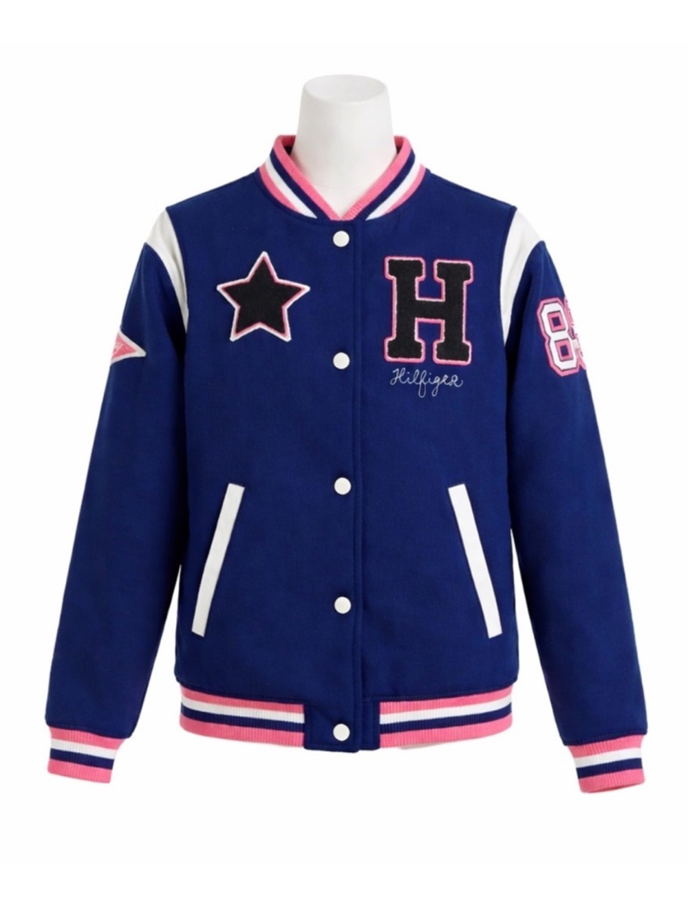 Size‎ XL (16) Tommy Hilfiger Girls Varsity Jacket Blue Pink Logo Letterman Snap